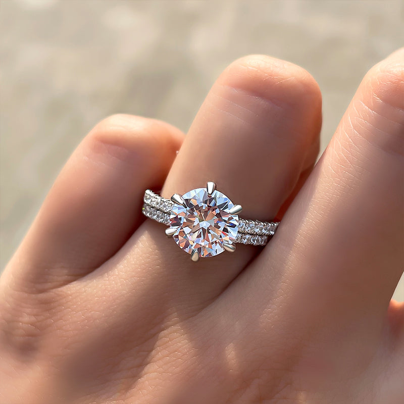 Exclusive Round Cut Sona Simulated Diamond  Wedding Set In Sterling Silver