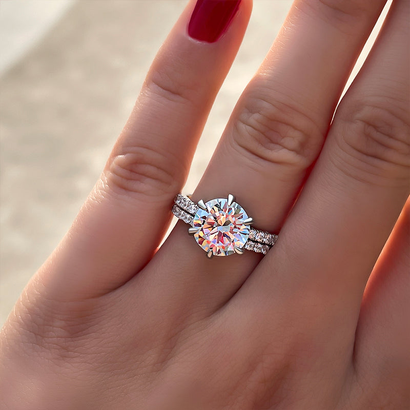 Exclusive Round Cut Sona Simulated Diamond  Wedding Set In Sterling Silver