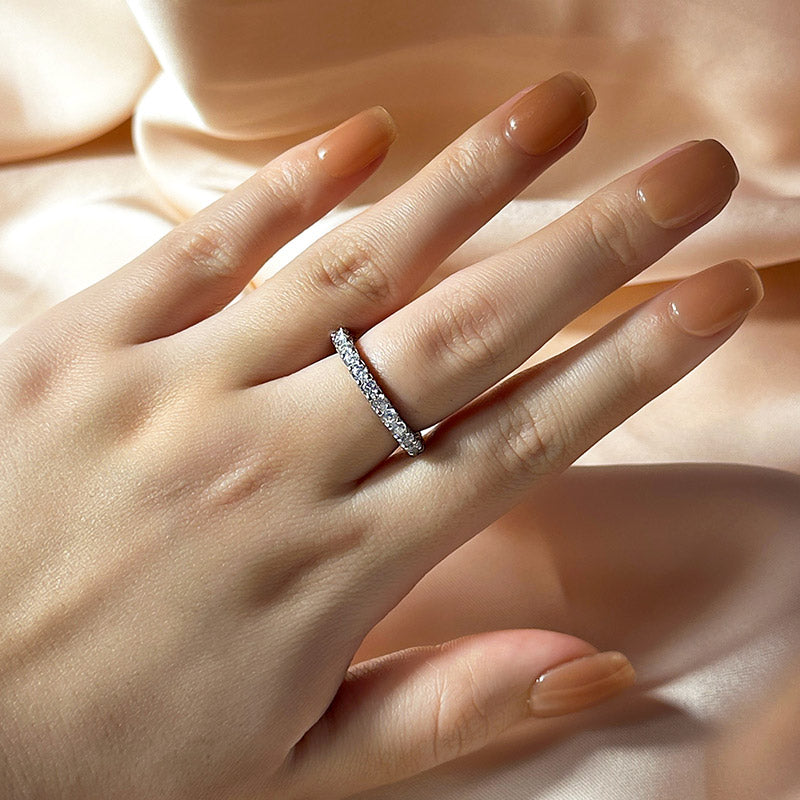 Ahabobo Classic White Gold Round Cut Wedding Band For Women