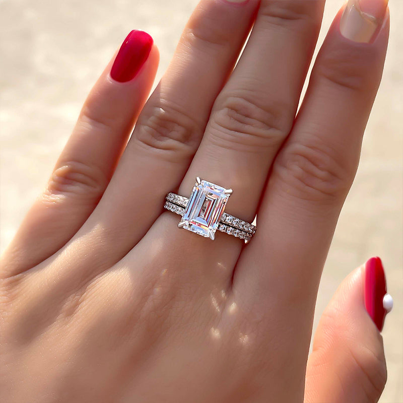Classic Emerald Cut Wedding Ring Set In Sterling Silver