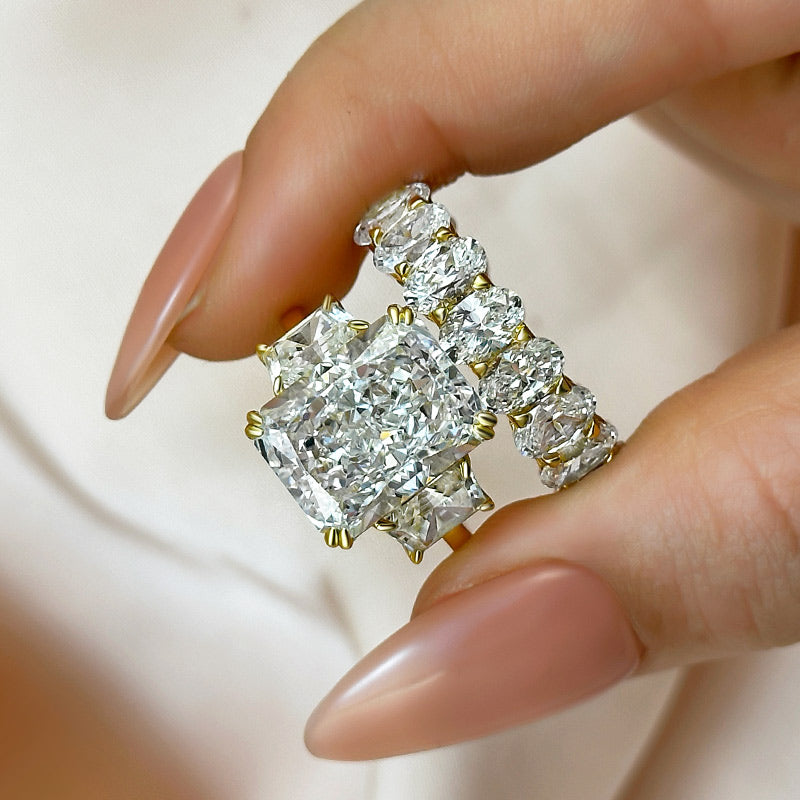 Luxurious 9.0Ct Three Stone Radiant Cut Wedding Set In Sterling Silver