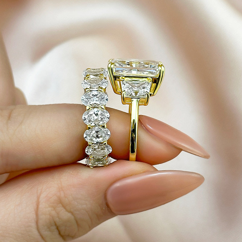 Luxurious 9.0Ct Three Stone Radiant Cut Wedding Set In Sterling Silver
