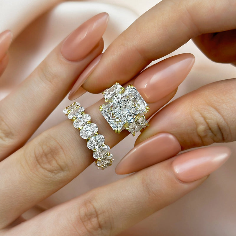 Luxurious 9.0Ct Three Stone Radiant Cut Wedding Set In Sterling Silver