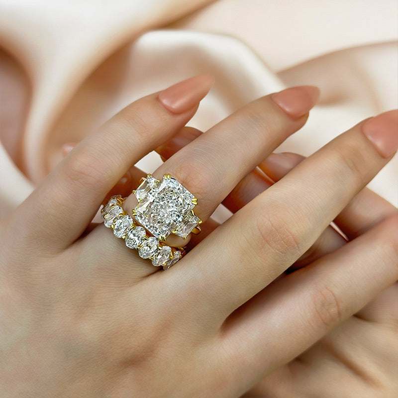Luxurious 9.0Ct Three Stone Radiant Cut Wedding Set In Sterling Silver