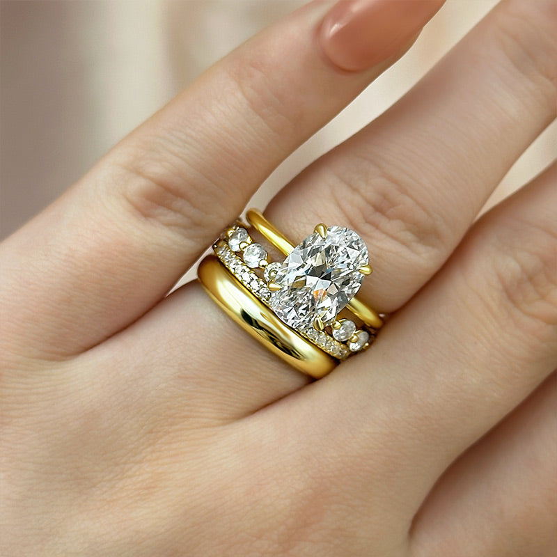 Maxine 4PC Yellow Gold Oval Cut Wedding Ring Set For Women