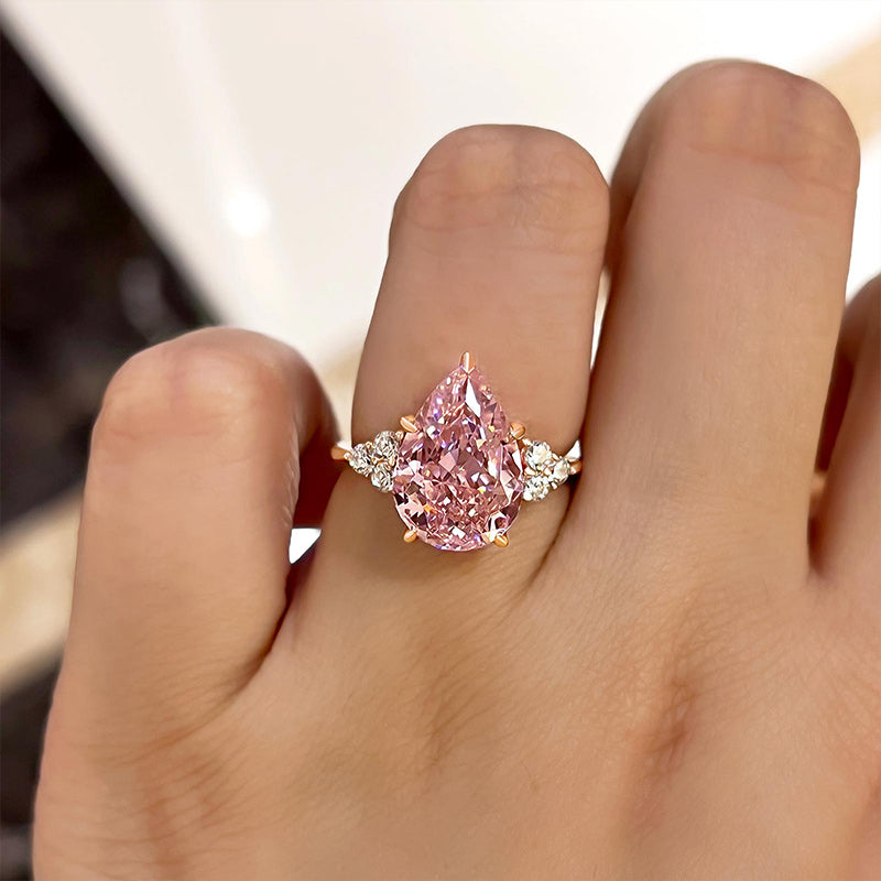 Elegant Rose Gold Pear Cut Pink Sapphire Engagement Ring In Sterling Silver