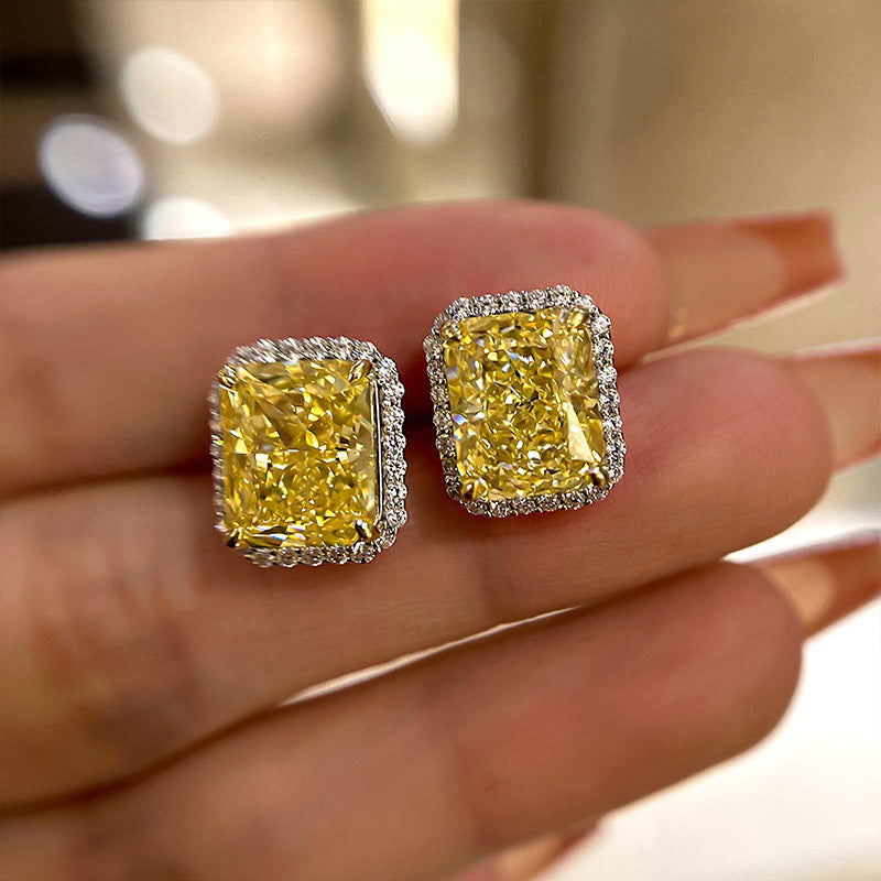 3.5Ct Stunning Halo Cushion Cut Yellow Sapphire Women's Stud Earring In Sterling Silver