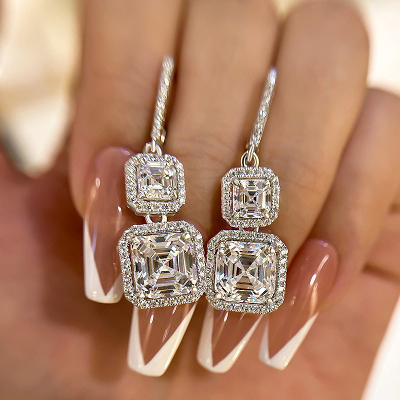 3.0Ct Elegant Halo Asscher Cut Women's Earrings In Sterling Silver