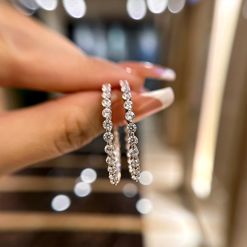 1.0Ct Sparkle Round Cut Women's Hoop Earrings In Sterling Silver