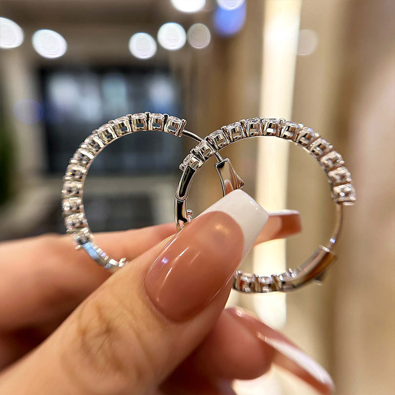 1.0Ct Sparkle Round Cut Women's Hoop Earrings In Sterling Silver