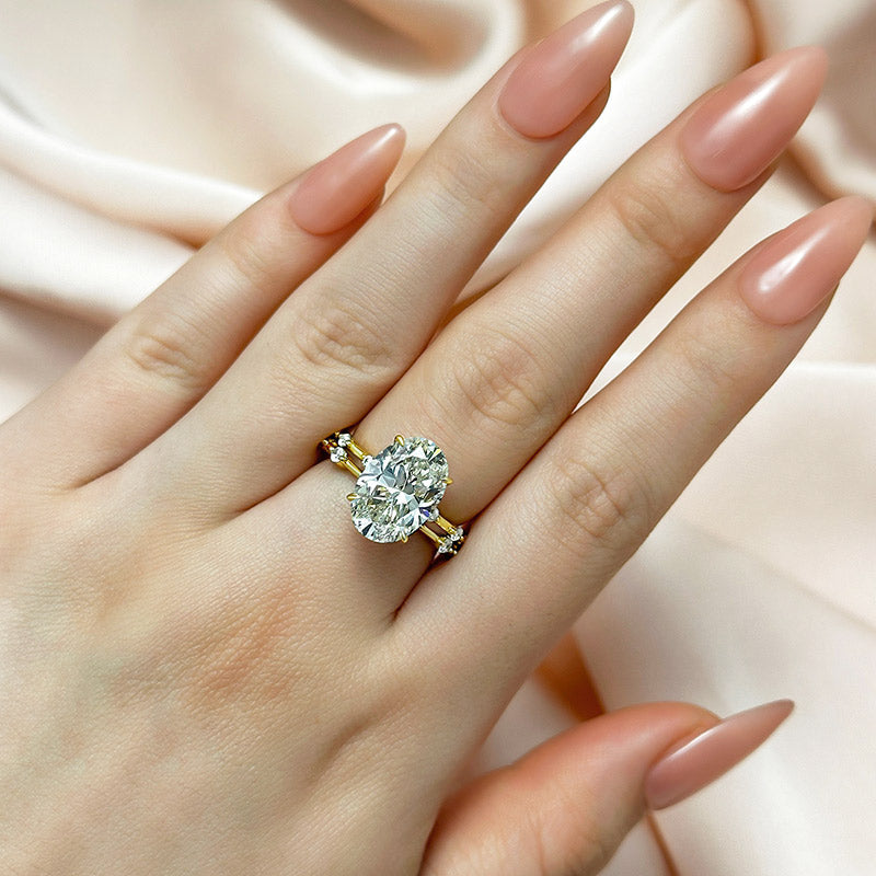 Ahabobo Yellow Gold Oval Cut Wedding Ring Set With Fashion Thin Wedding Band