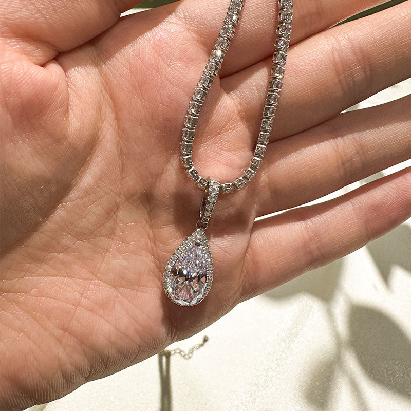 4.0Ct Sparkle Halo Pear Cut Tennis Chain Women's Necklace In Sterling Silver