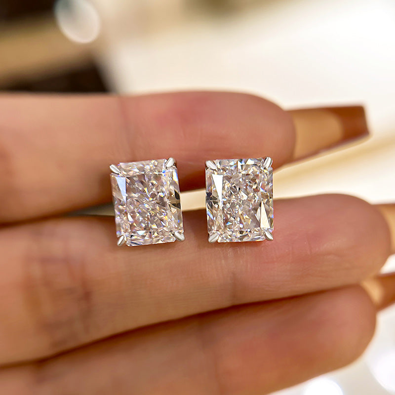 4.0Ct Classic Radiant Cut Women's Stud Earrings In Sterling Silver