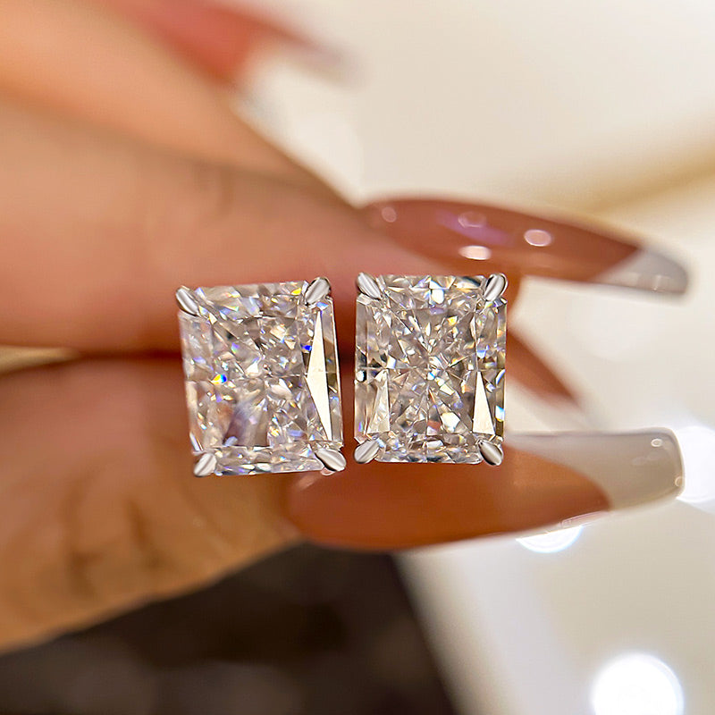 4.0Ct Classic Radiant Cut Women's Stud Earrings In Sterling Silver