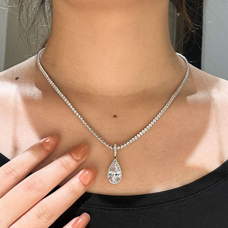 4.0Ct Sparkle Halo Pear Cut Tennis Chain Women's Necklace In Sterling Silver