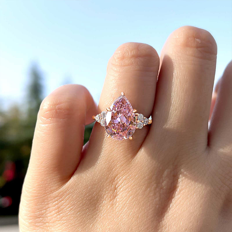 Elegant Rose Gold Pear Cut Pink Sapphire Engagement Ring In Sterling Silver