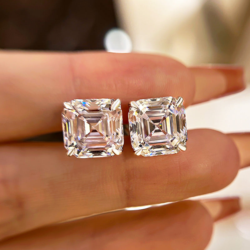 5.0Ct Classic Asscher Cut Women's Stud Earrings In Sterling Silver
