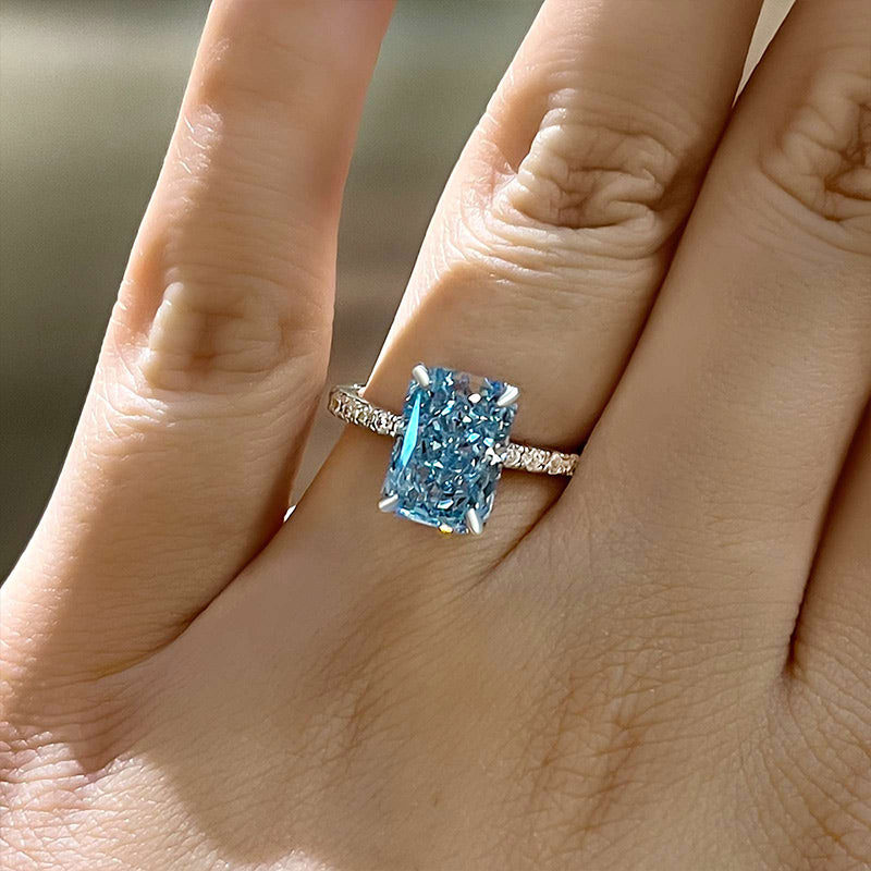 Exclusive Radiant Cut Light Aquamarine Blue Engagement Ring