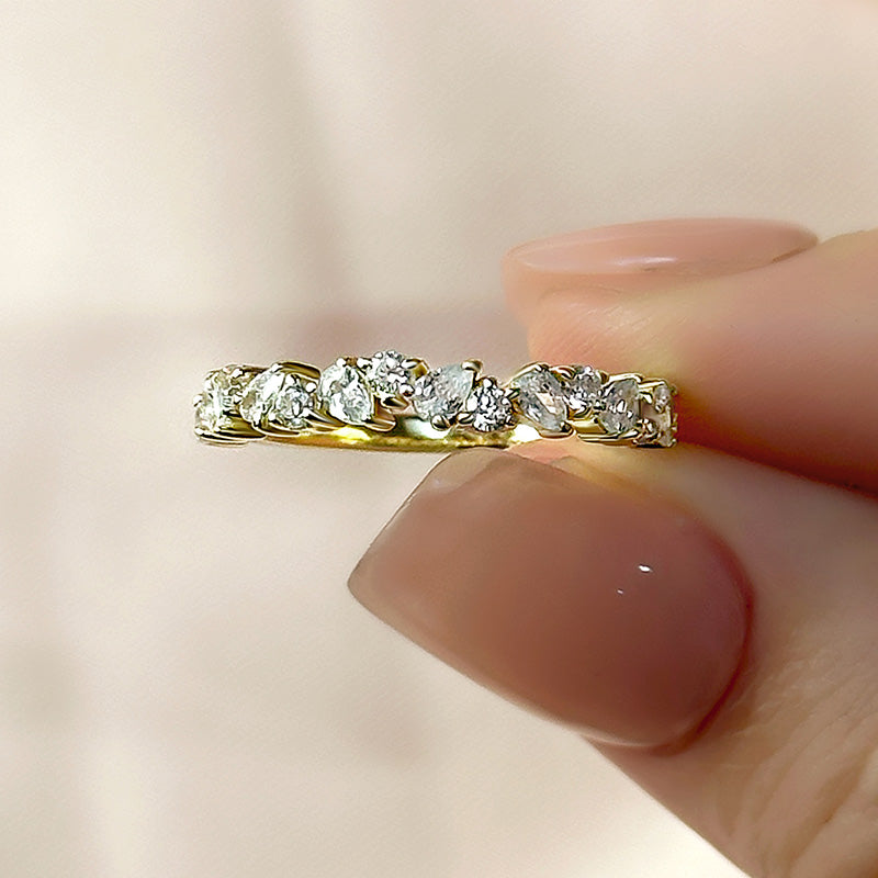 Ahabobo Unique Half Pear & Round Cut Women's Wedding Band