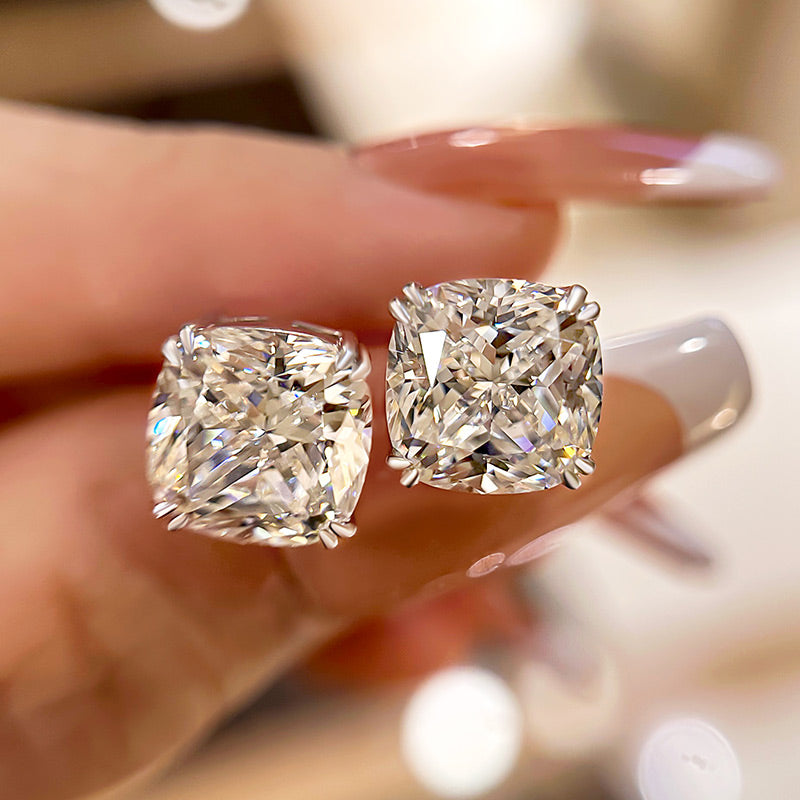 4.2Ct Glittering Crushed Ice Cushion Cut Stud Earrings For Women