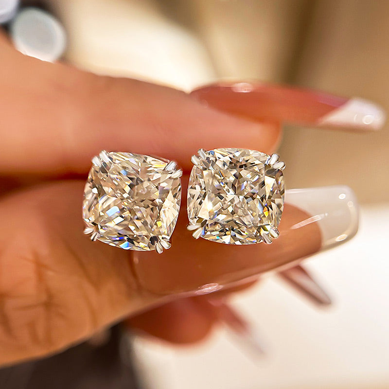 4.2Ct Glittering Crushed Ice Cushion Cut Stud Earrings For Women