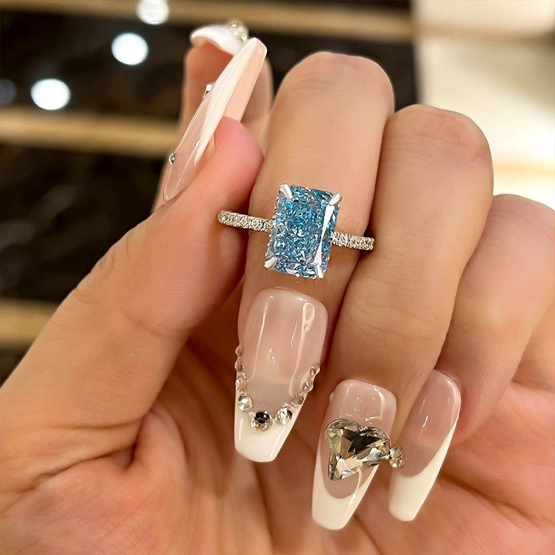 Exclusive Radiant Cut Light Aquamarine Blue Engagement Ring