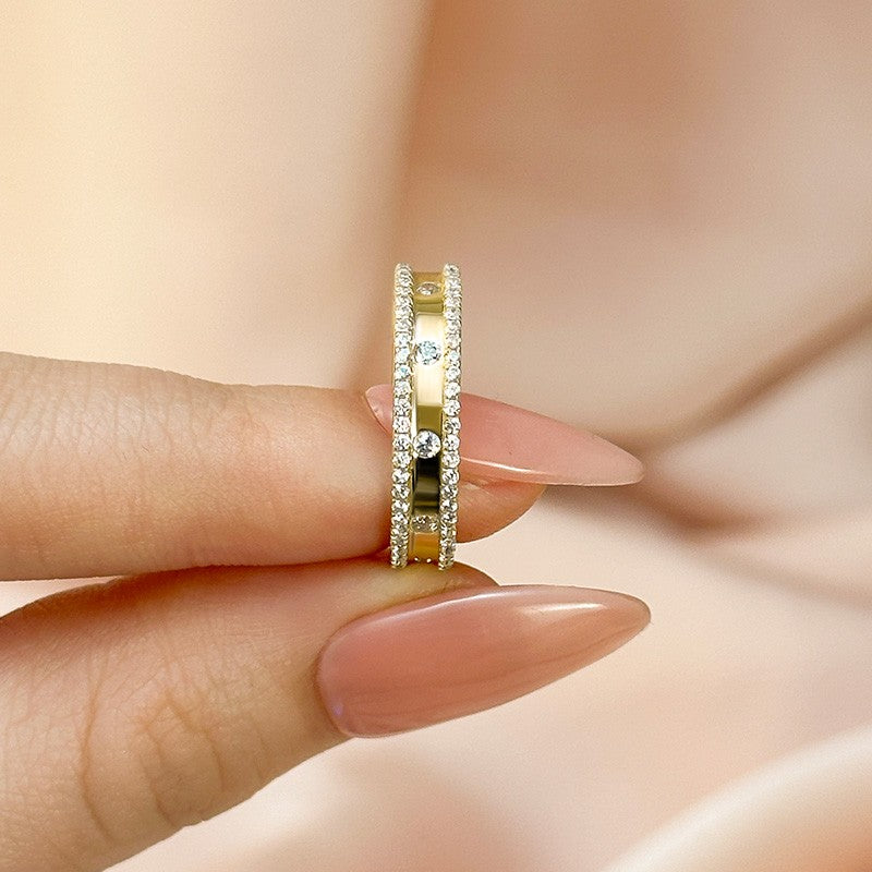 Gorgeous Yellow Gold Wide Women's Wedding Band In Sterling Silver