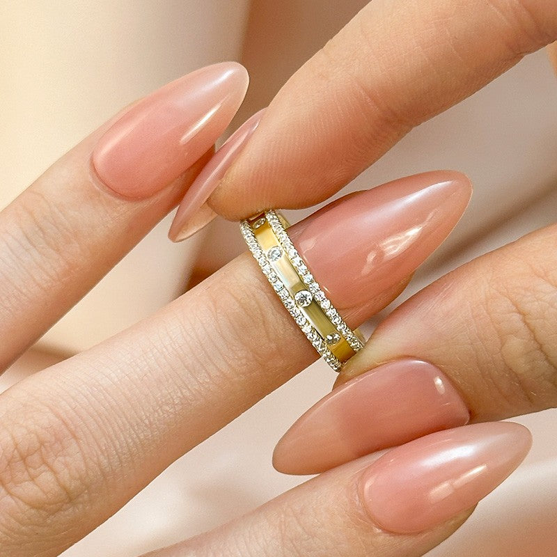 Gorgeous Yellow Gold Wide Women's Wedding Band In Sterling Silver