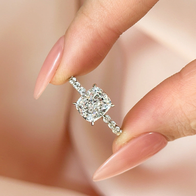 Exquisite 2.0 Carat Cushion Cut Engagement Ring In Sterling Silver