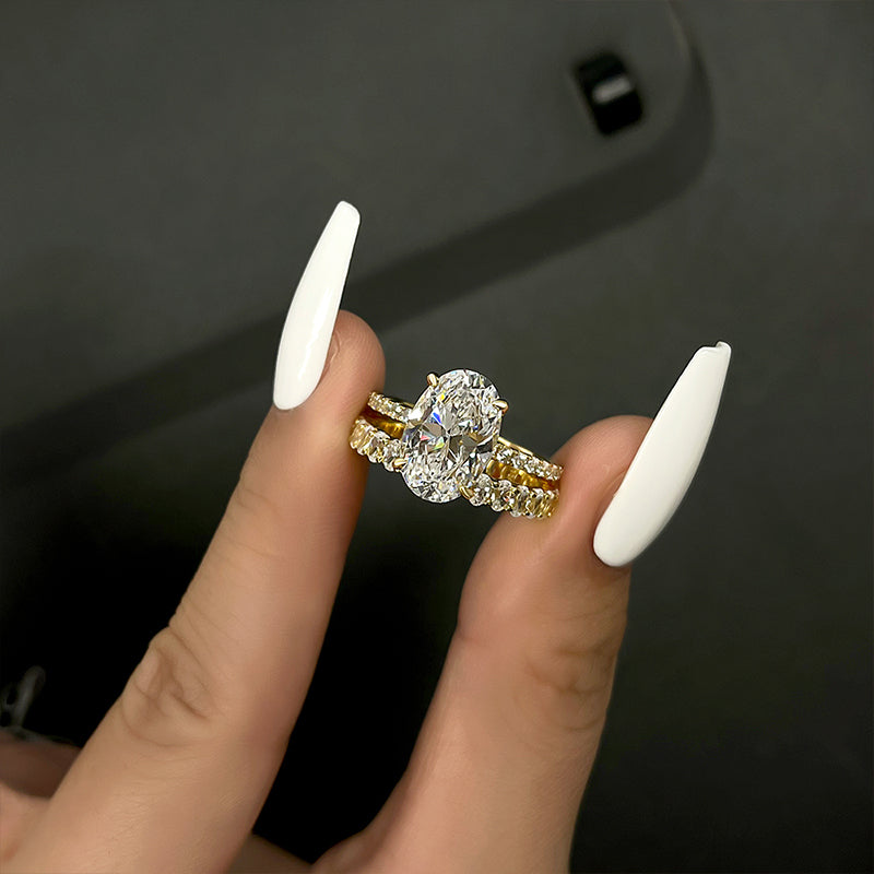 Ahabobo Exquisite 4.0 Ct Oval Cut Wedding Ring Set In Sterling Silver