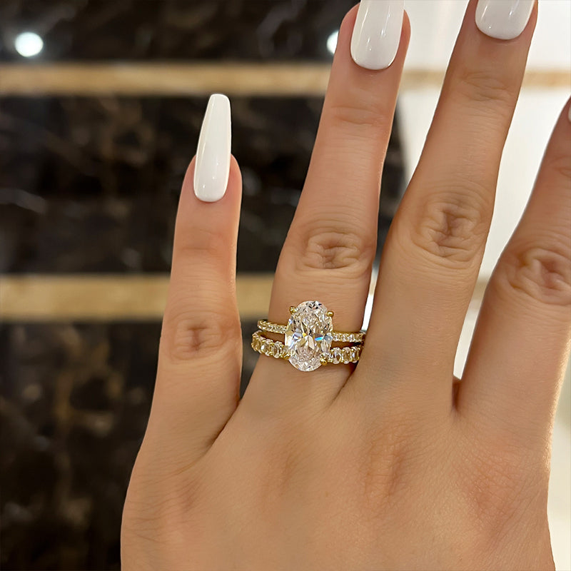 Ahabobo Exquisite 4.0 Ct Oval Cut Wedding Ring Set In Sterling Silver