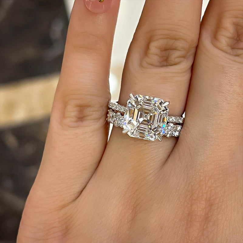 Stunning Asscher Cut Wedding Set For Women In Sterling Silver