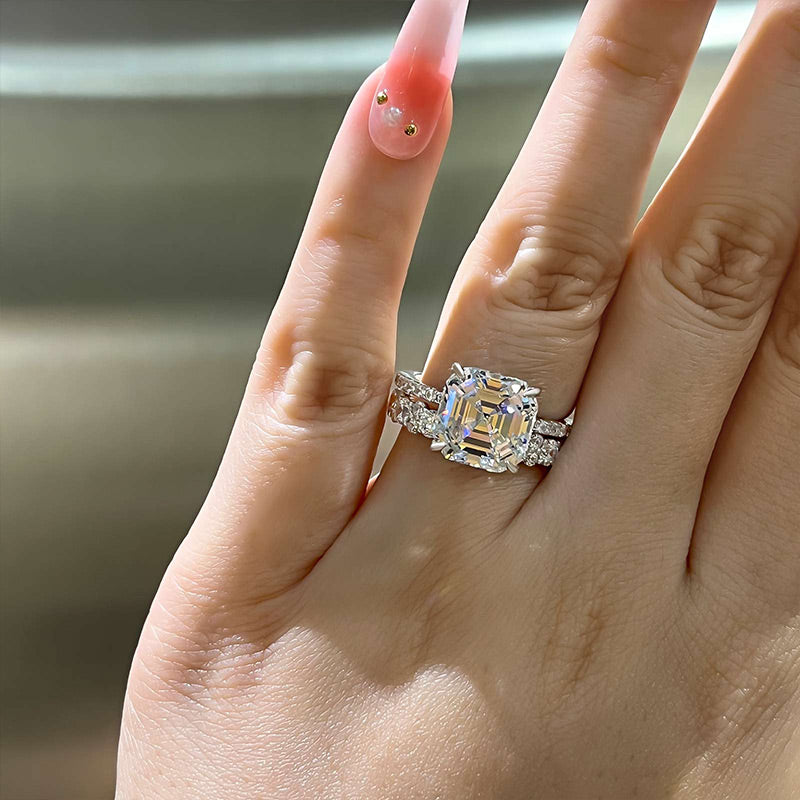 Stunning Asscher Cut Wedding Set For Women In Sterling Silver