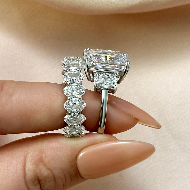 Luxurious 9.0Ct Three Stone Radiant Cut Wedding Set In Sterling Silver