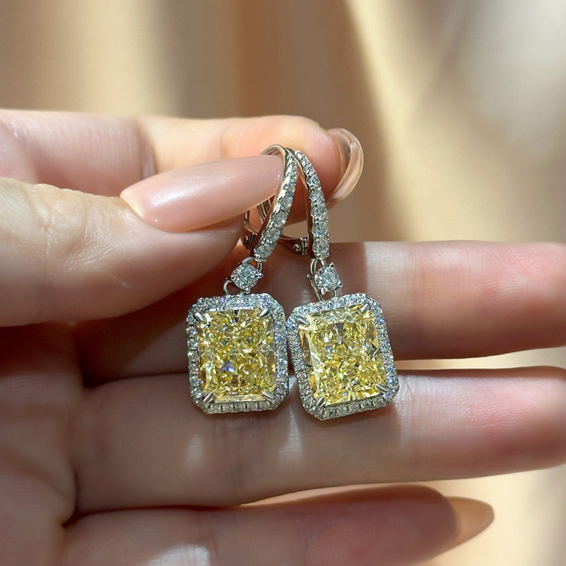 5.0Ct Yellow Stone Radiant Cut Women's Earrings