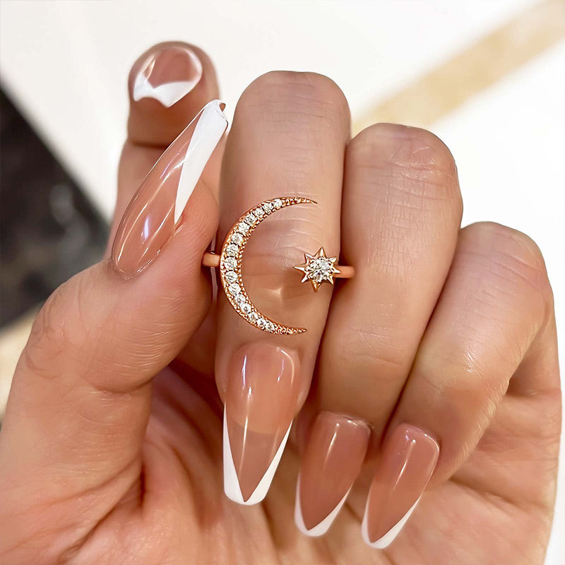 Crescent Moon & Star Adjustable Open Ring