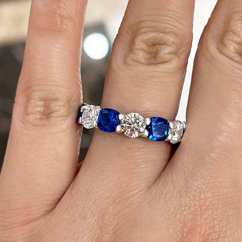 Gorgeous Blue & White Sapphire Wedding Band For Women In Sterling Silver