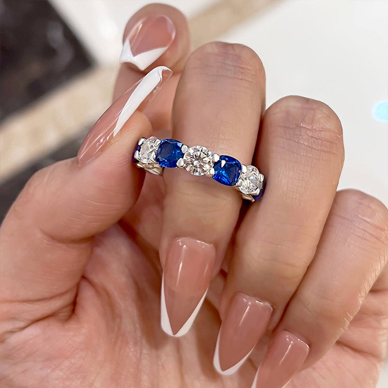 Gorgeous Blue & White Sapphire Wedding Band For Women In Sterling Silver
