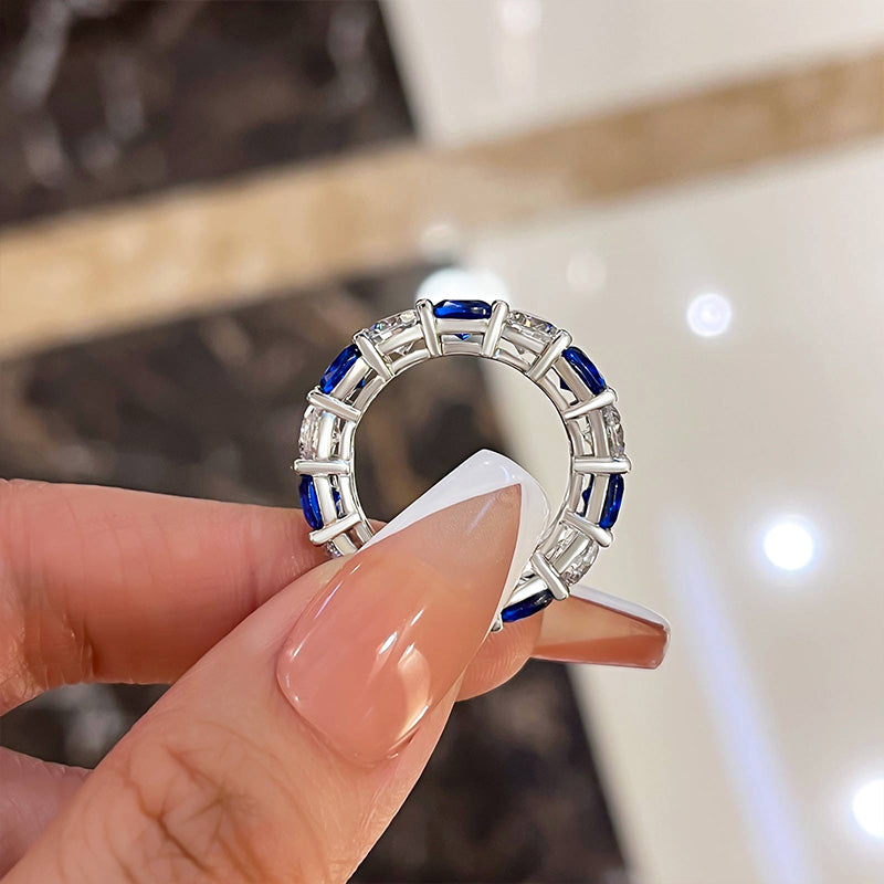 Gorgeous Blue & White Sapphire Wedding Band For Women In Sterling Silver
