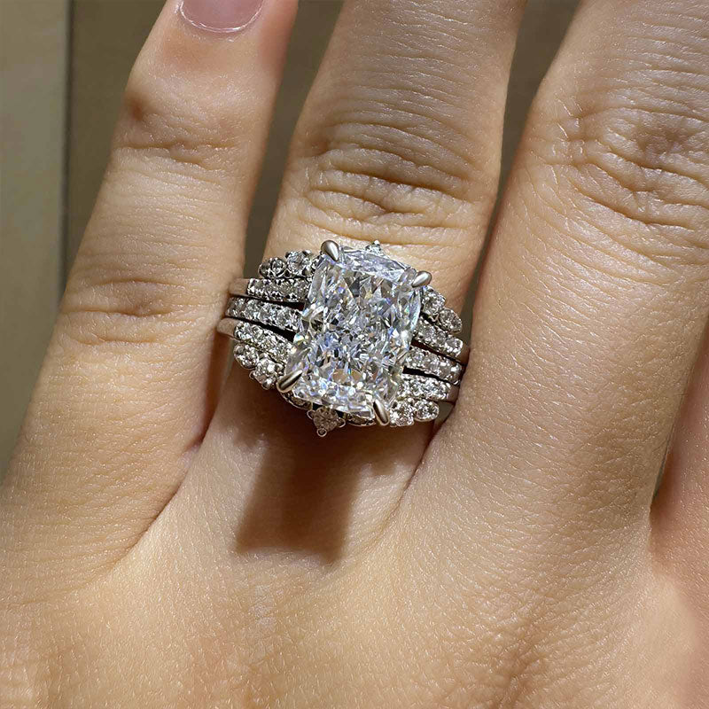 Maxine Elegant Radiant Cut Insert Wedding Ring Set For Women In Sterling Silver
