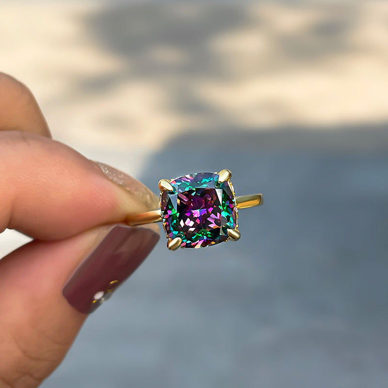 Alexandrite 3.5 Carat Cushion Cut Noble Engagement Ring for Women In Sterling Silver