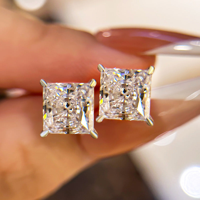 2.0Ct Square Princess Cut Sona Simulated Diamond Stud Earrings In Sterling Silver