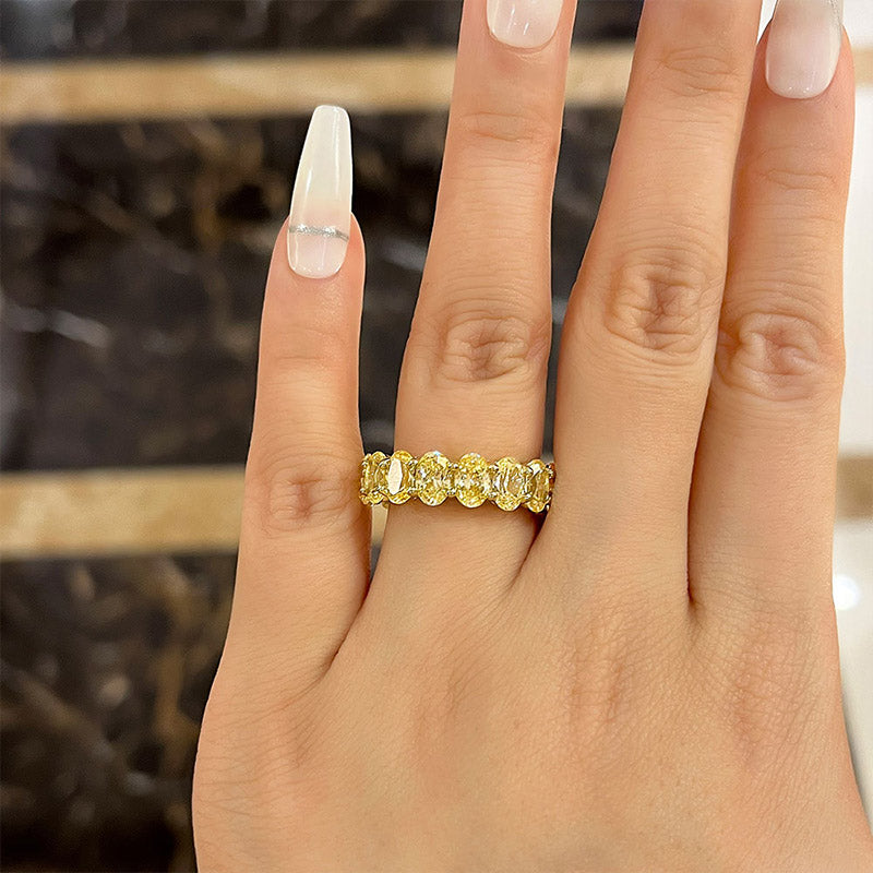 Gorgeous Yellow Gold Oval Cut Yellow Sapphire Wedding Band For Women