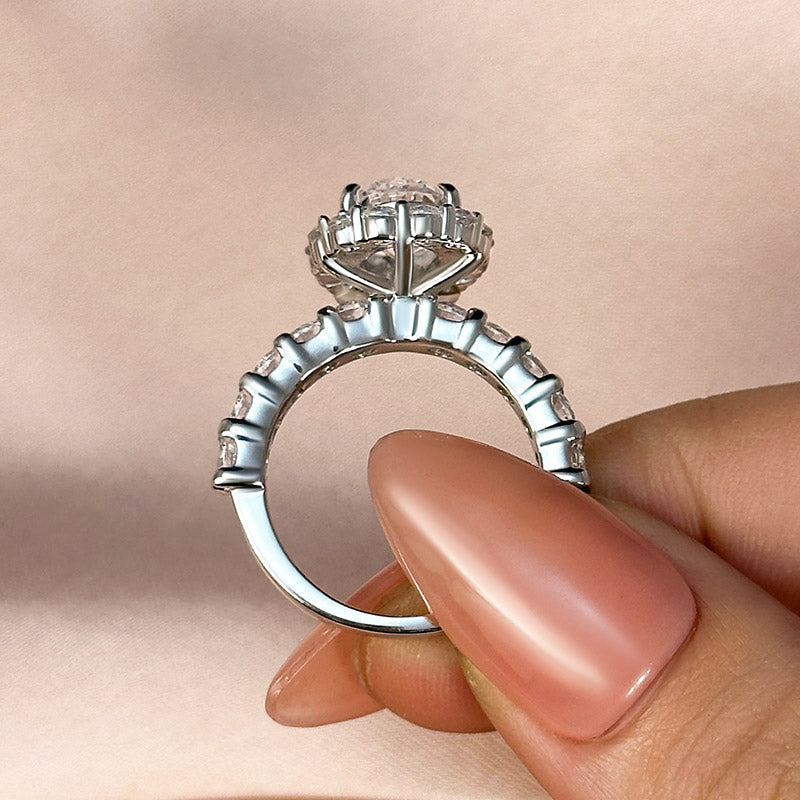 Ahabobo Classic Halo Pear Cut Engagement Ring In Sterling Silver