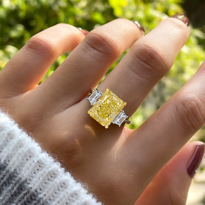 Yellow Sapphire Three Stone Radiant Cut Engagement Ring