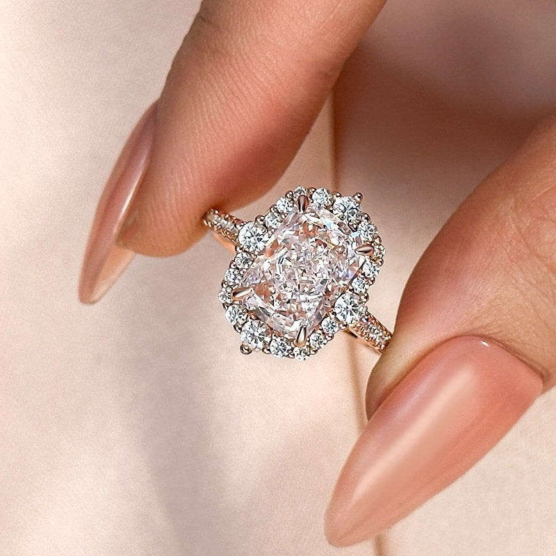 Gorgeous Halo Radiant Cut Simulated Diamond Engagement Ring In Sterling Silver