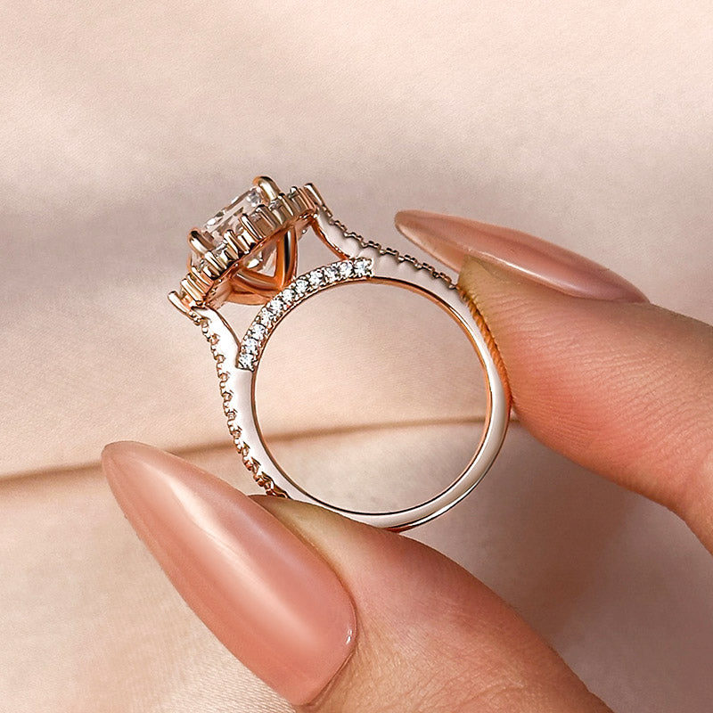Gorgeous Halo Radiant Cut Simulated Diamond Engagement Ring In Sterling Silver