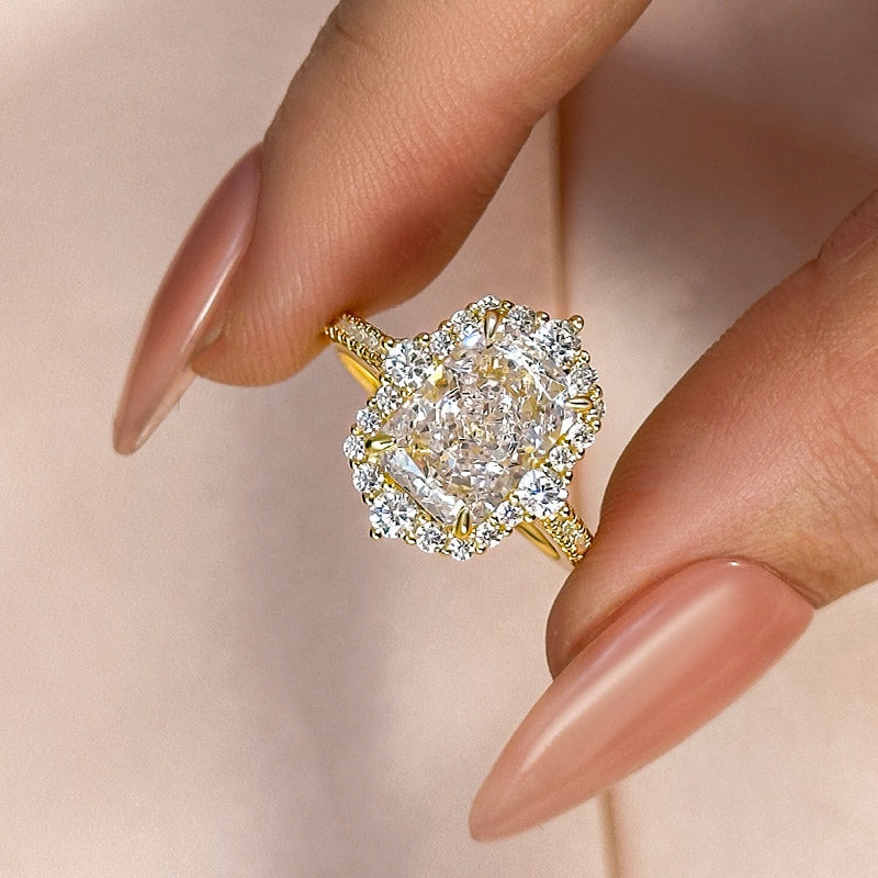 Gorgeous Halo Radiant Cut Simulated Diamond Engagement Ring In Sterling Silver
