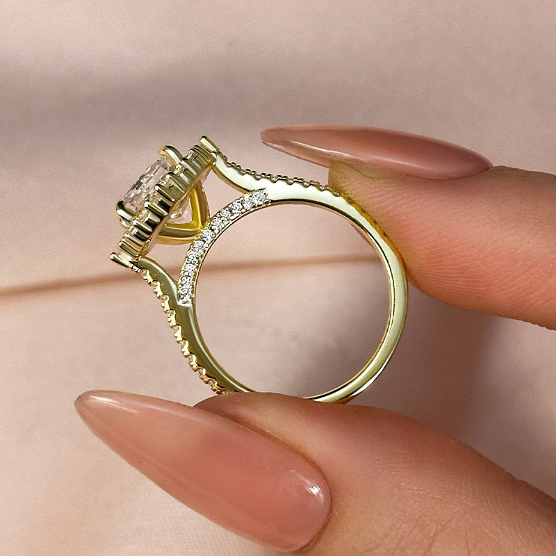 Gorgeous Halo Radiant Cut Simulated Diamond Engagement Ring In Sterling Silver