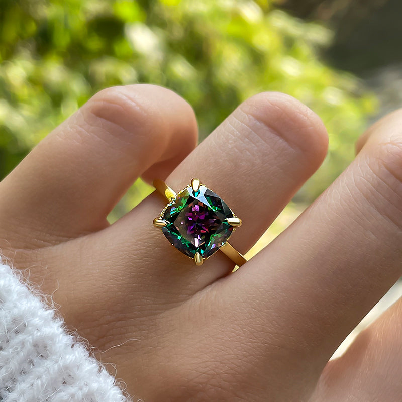 Alexandrite 3.5 Carat Cushion Cut Noble Engagement Ring for Women In Sterling Silver
